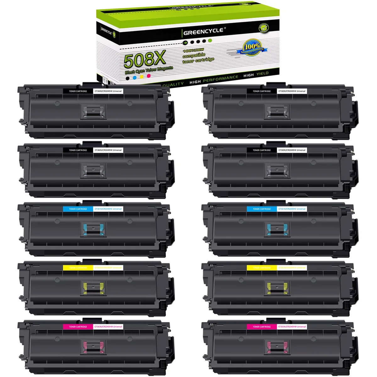 GREENCYCLE GREENCYCLE 508X 10 Pack Toner Cartridge (4 Black 2 Cyan 2 Yellow 2 Magenta) — product photo