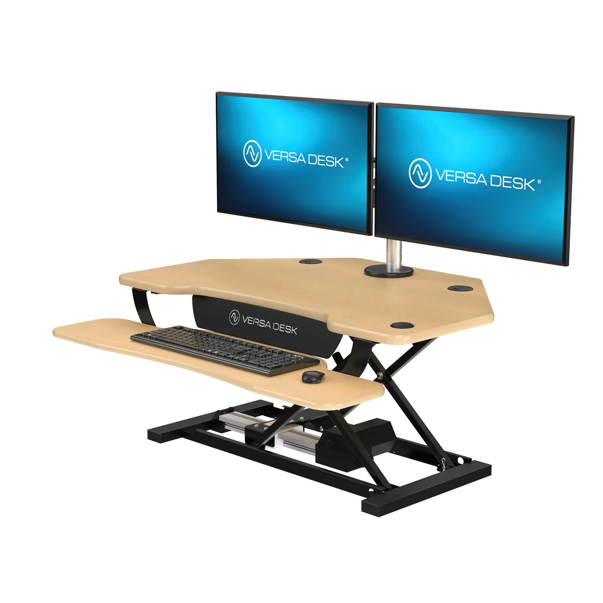Versa Tables Versa Tables PowerPro Corner Electric Standing Desk Converter 36" x 31" Maple — product photo