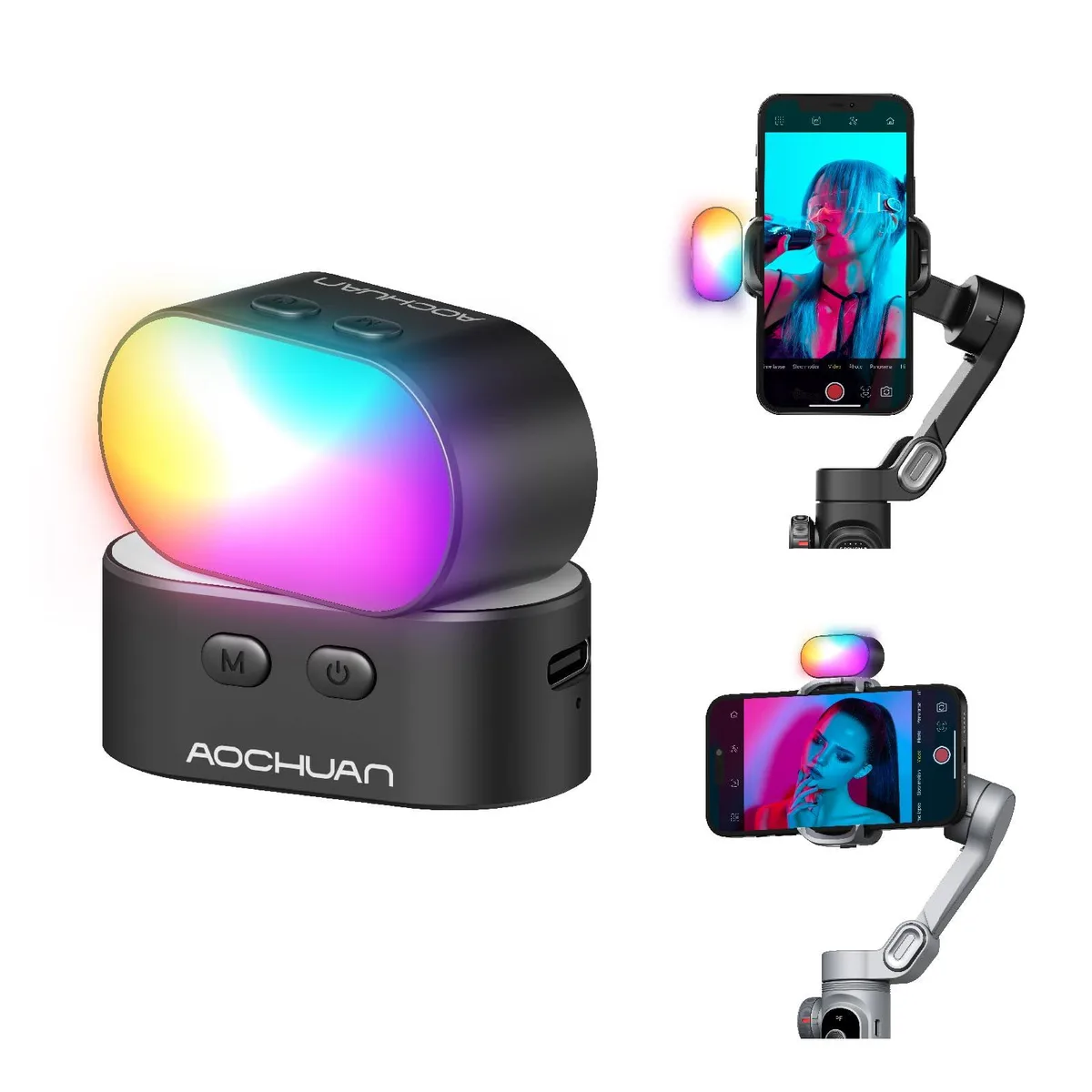  AOCHUAN PO3 RGB Magnetic Fill Light 7 Colors 3 Brightness 400mAh — product photo