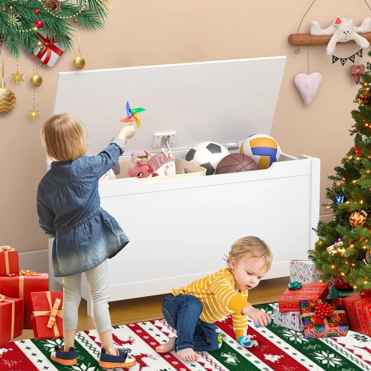 MERSCO MERSCO Wooden Toy Box Storage Organizer with Lids, White — product photo