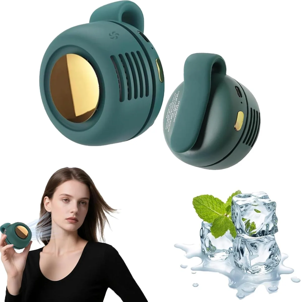  Generic Portable Bladeless Clip Fan Green 900mAh USB-C 360° 3.9oz — product photo
