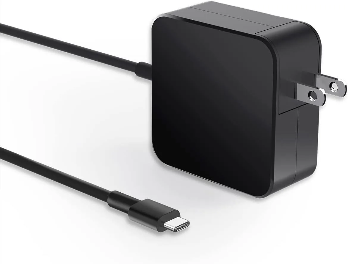 Compact white USB-C charger with integrated 2.3m cable