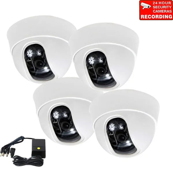 VideoSecu VideoSecu DM52SEK4 4-pack dome CCTV cameras 600 TVL 3.6 mm lens 12 V 500 mA supply — product photo