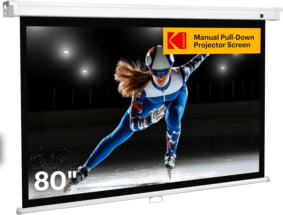 White rectangular pull-down screen in square case 80 inch 16:9