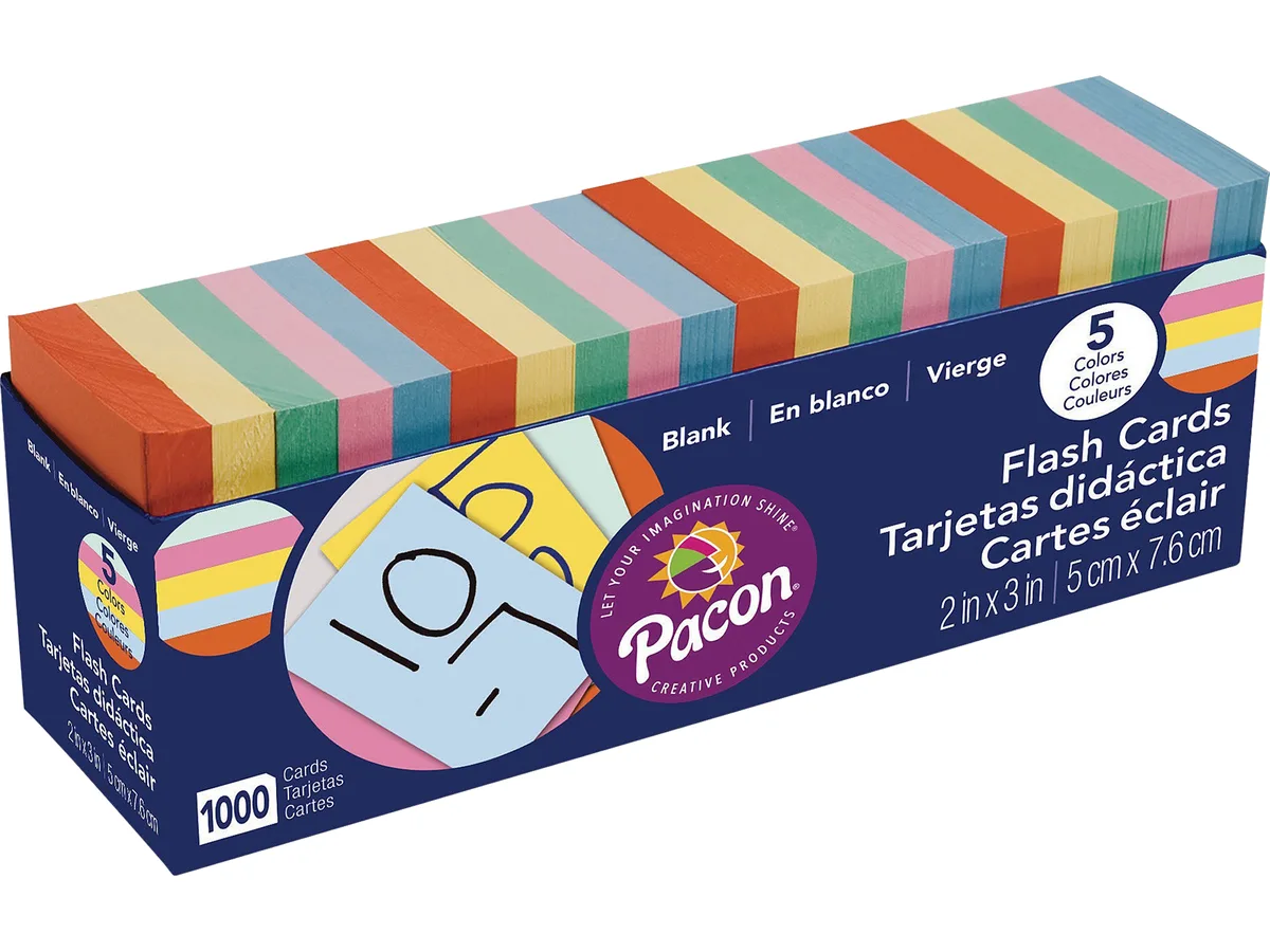 Box containing 1000 assorted colour blank flash cards