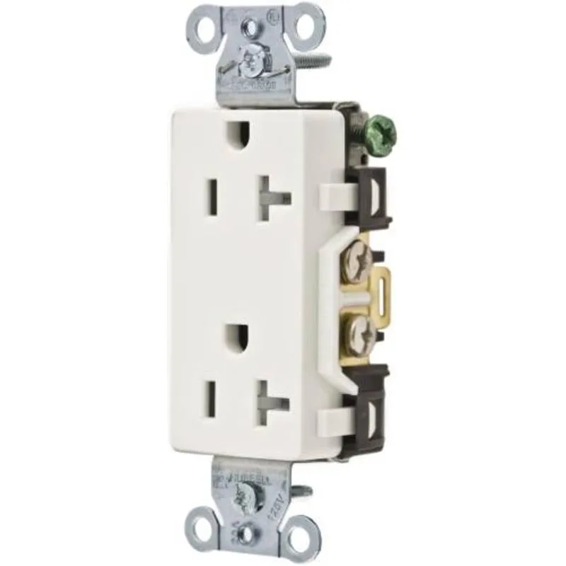 White decorator-style receptacle with smooth face and tamper-resistant shutters