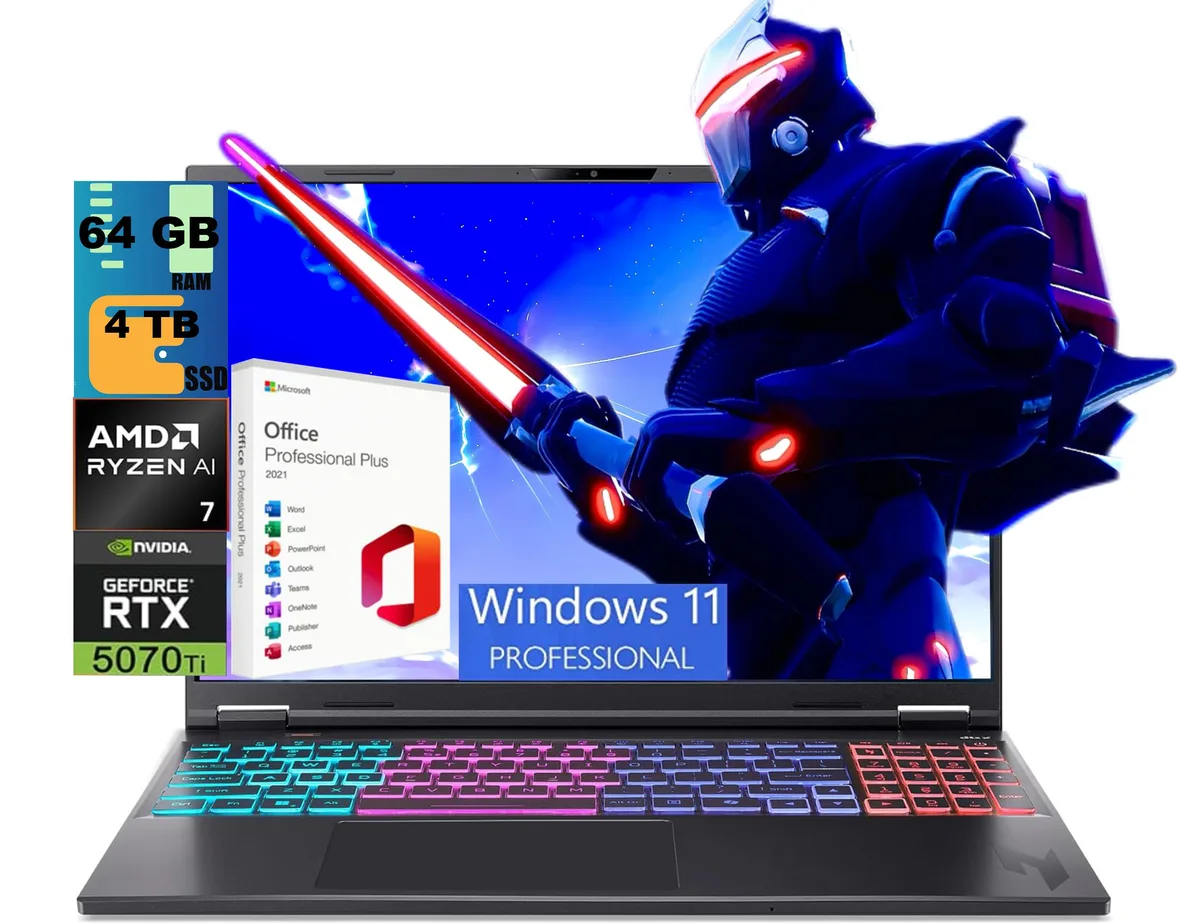 Acer America Acer America Nitro V 16S gaming laptop RTX 5070 Ti 12 GB Ryzen AI 7 350 64 GB 4 TB 16.0" 180 Hz — product photo
