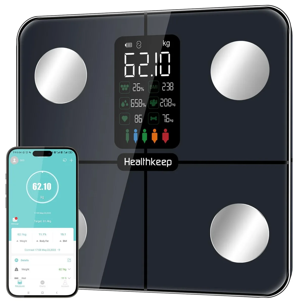 Black square floor scale with large VA display