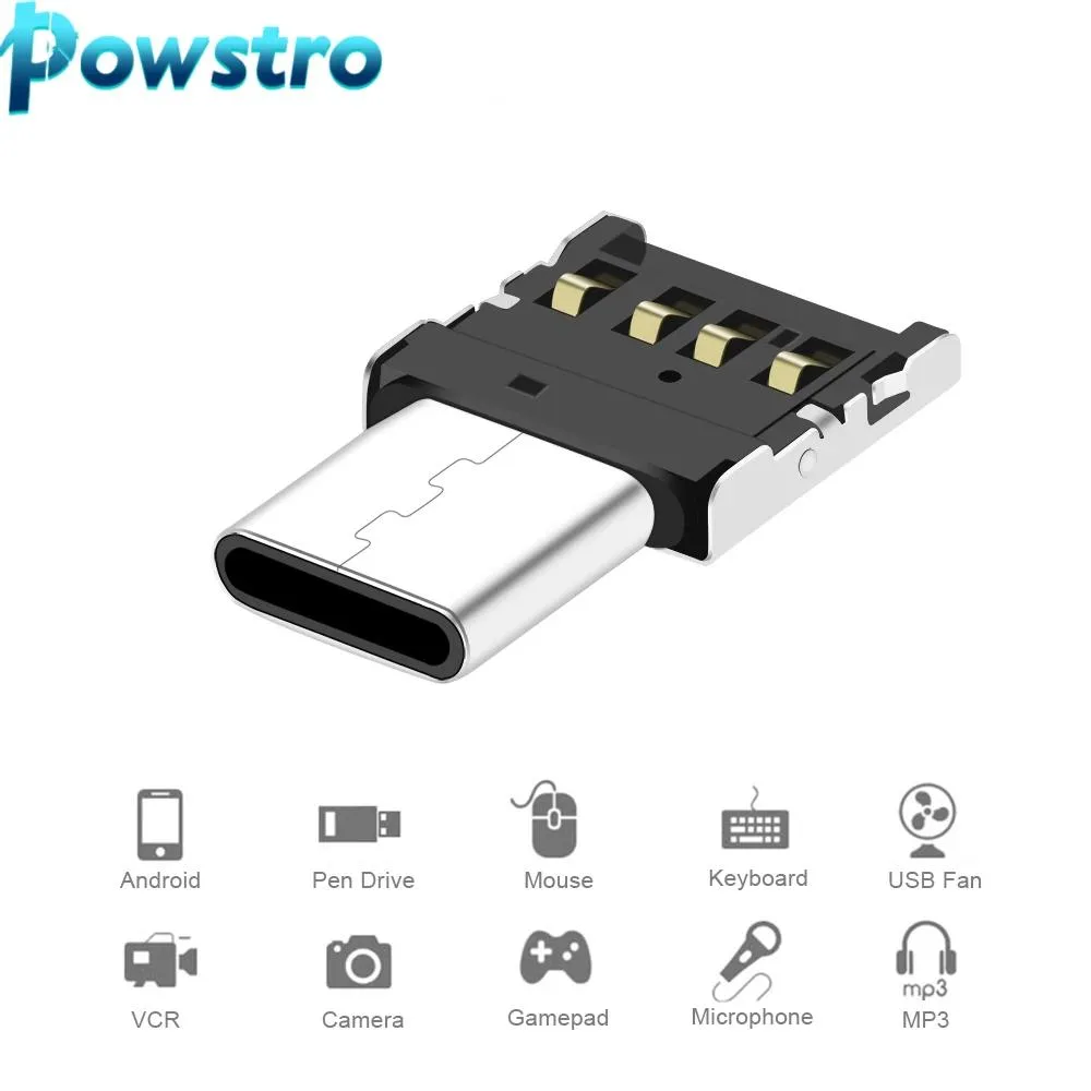 Silver USB-C male to USB-A female adapter, compact ABS and zinc alloy body