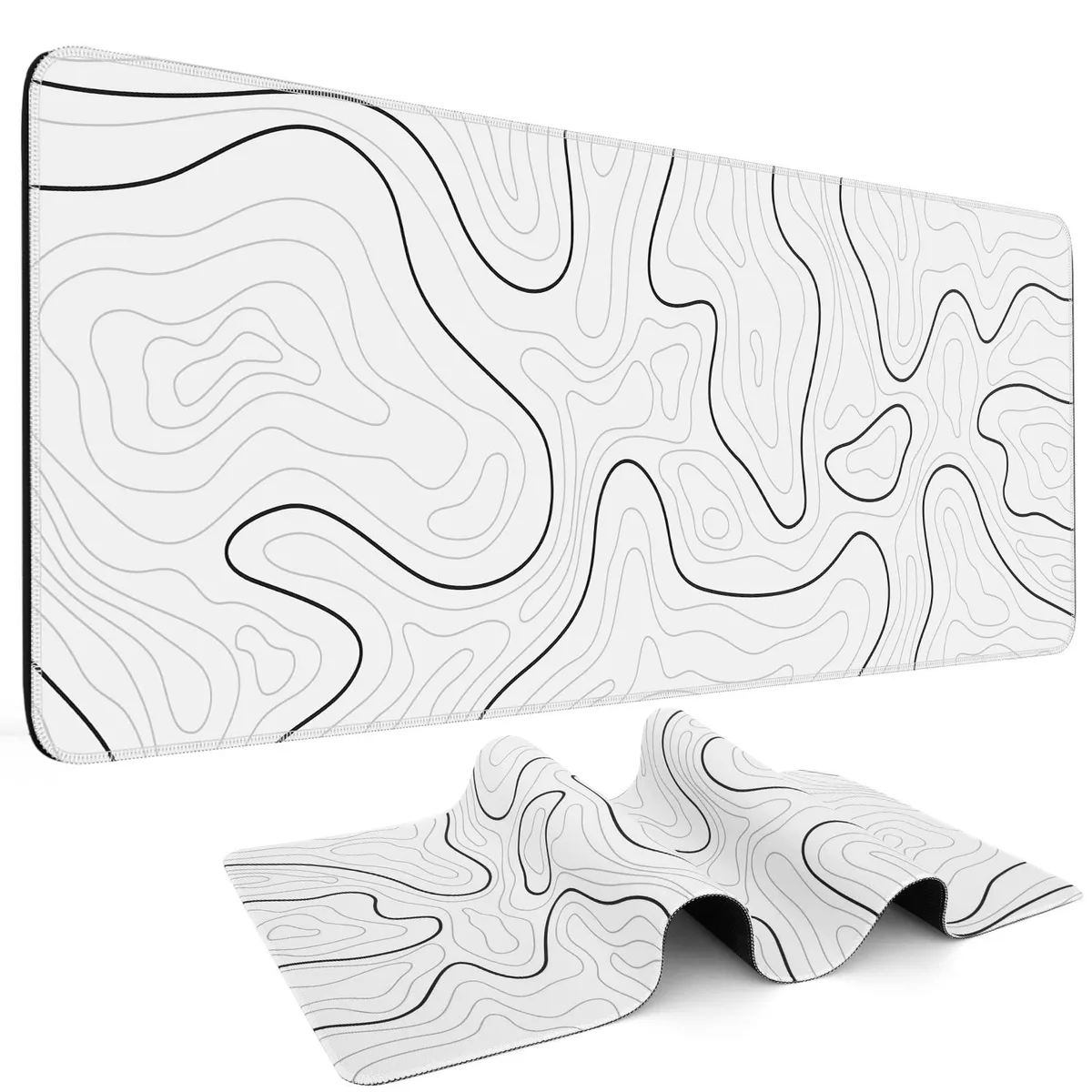 KEHIPI KEHIPI Mouse Pad XL 31.5 x 11.8 in White with Black Topographic Line — product photo
