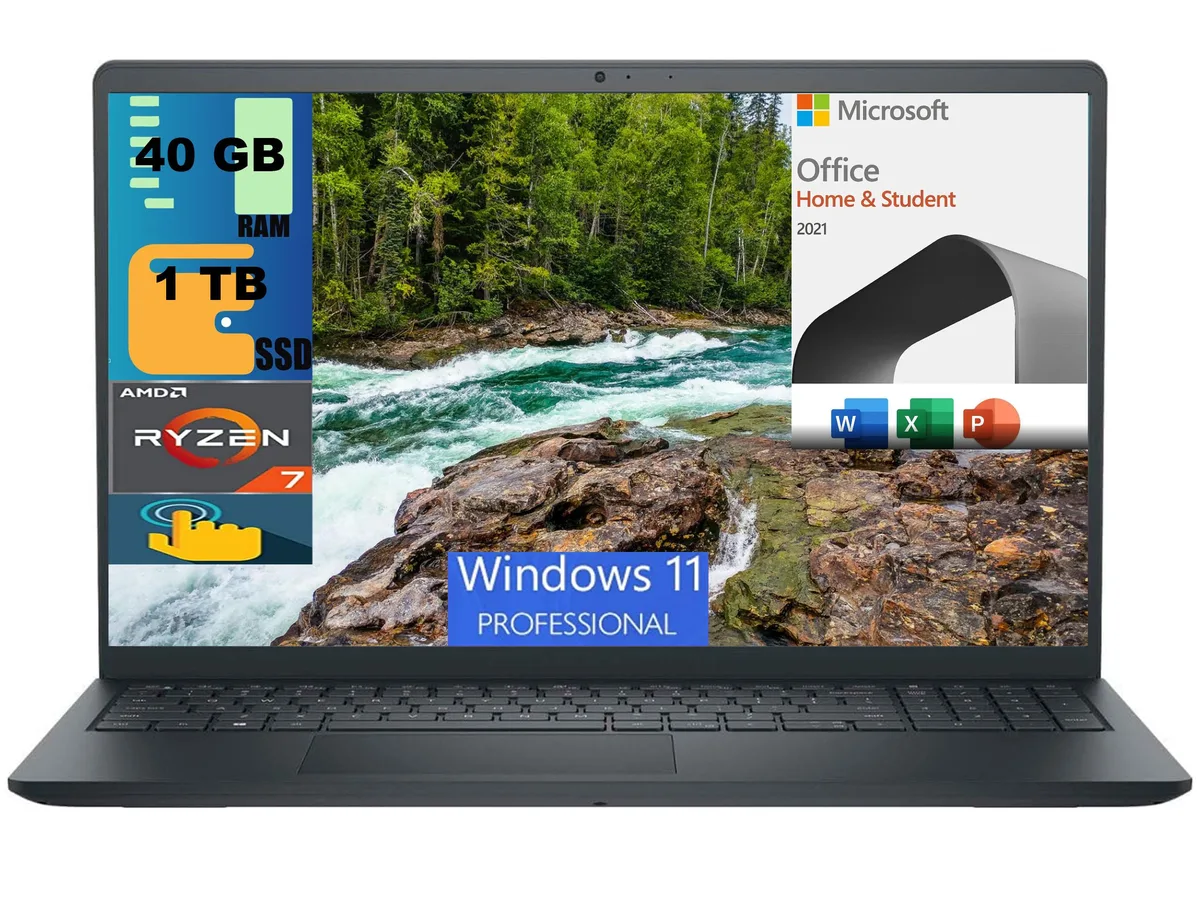 DELL DELL Inspiron 15 laptop 15.6" FHD touchscreen Ryzen 7 7730U 40GB DDR4 1TB PCIe SSD — product photo