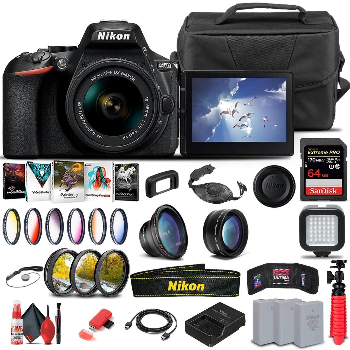 Nikon Inc Nikon D5600 24.2MP DSLR Camera Kit 18-55mm 1576 Advanced Bundle — product photo