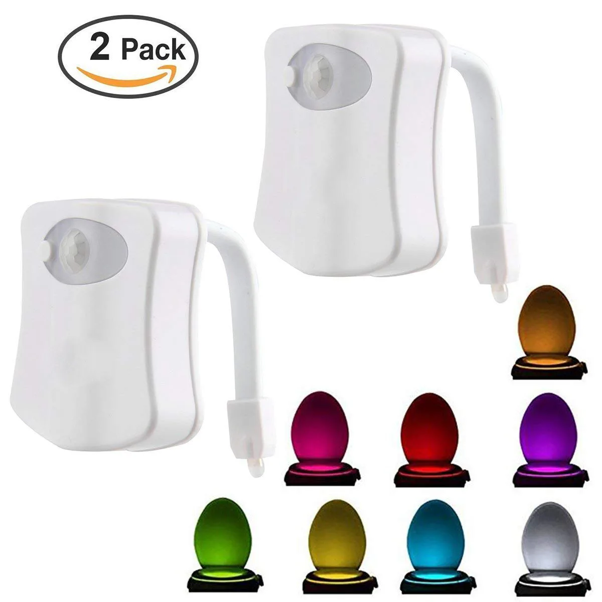 LUOM LUOM Toilet Night Light 2 Pack Motion Activated LED 8 Colors White — product photo