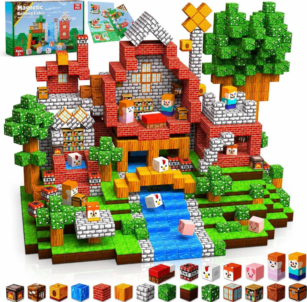  Magnetic Blocks 150PCS Magnetic Building Blocks Set 2cm Cubes 21 Designs Learning — product photo