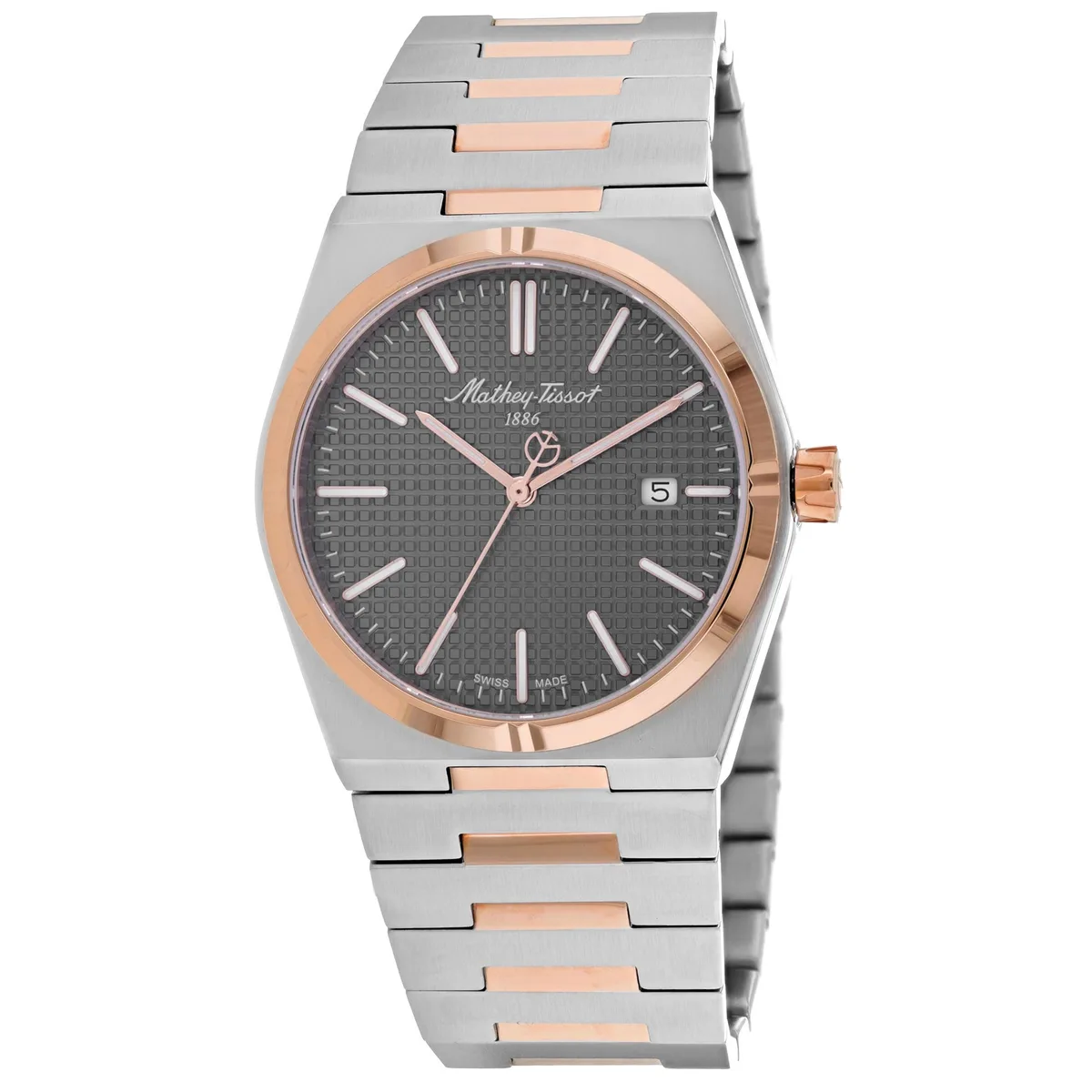 Stainless steel watch with brown dial and matching bracelet