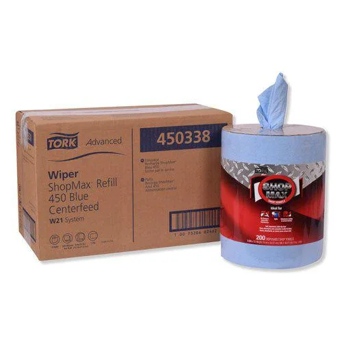 Essity Essity 450338 Tork ShopMax Wiper 450 Centerfeed Refill Blue 200/Roll 2 Rolls — product photo