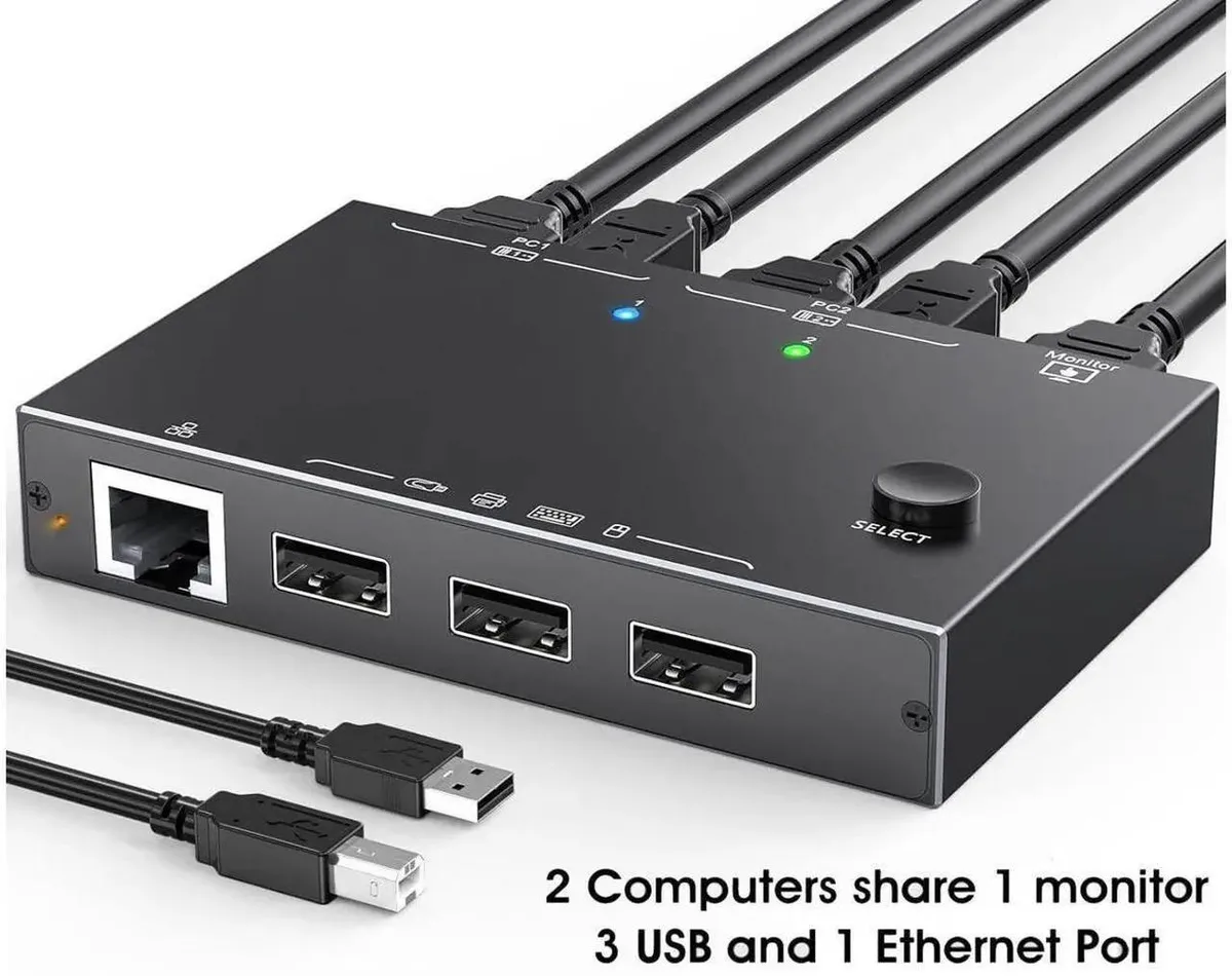 SMUGDESK SMUGDESK 2 Port HDMI KVM Switch 100Mbps Ethernet 4K 60Hz 3 USB 2.0 — product photo