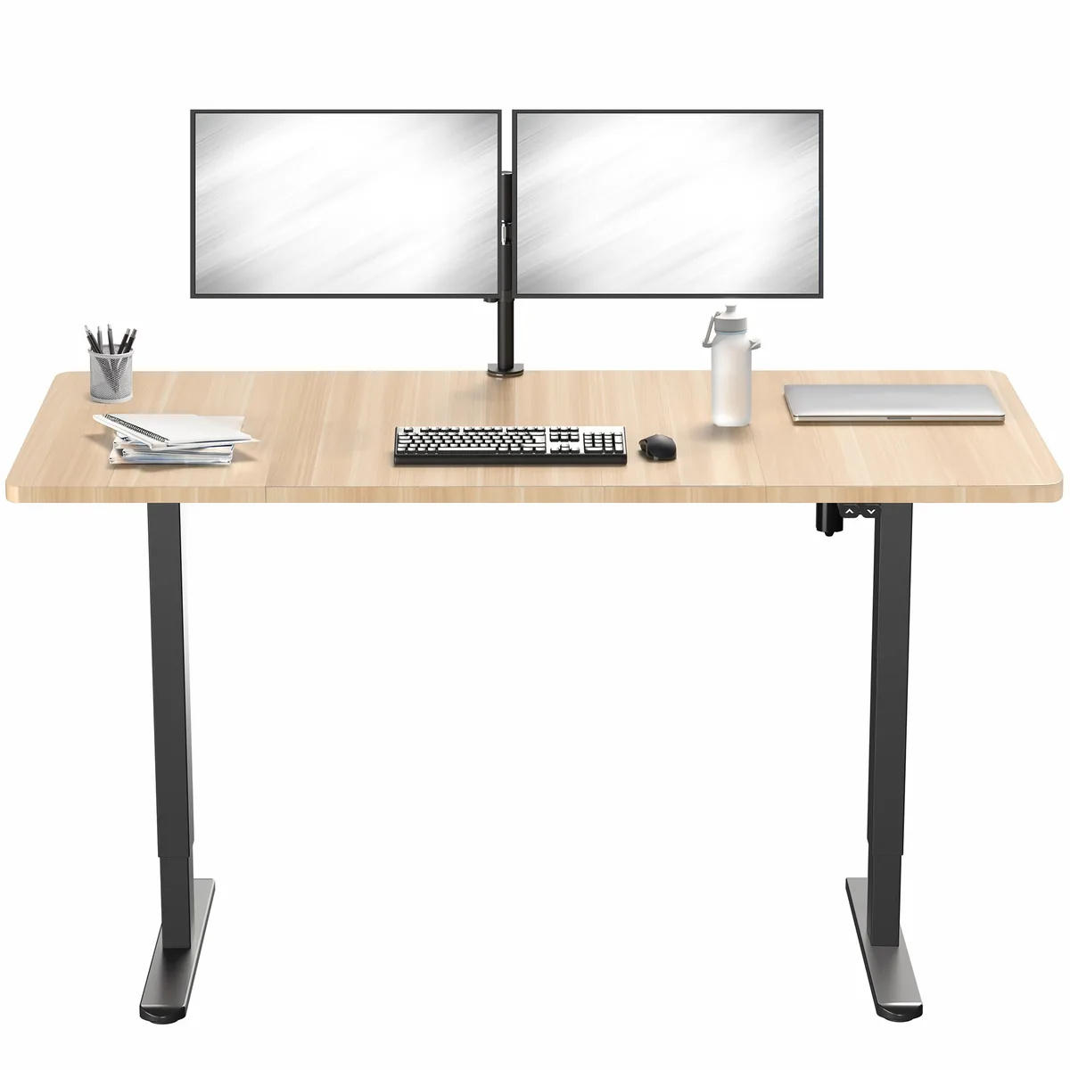 VIVO VIVO Electric 60 x 30 Stand-Up Desk, Light Wood Top, Black Frame — product photo