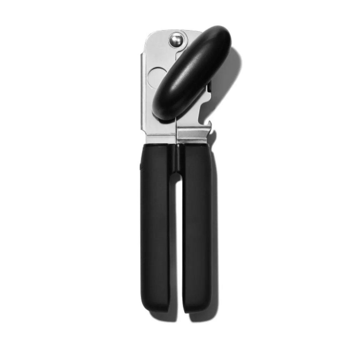 OXO Good Grips manual can opener with large black soft-grip handles and stainless steel cutting wheel