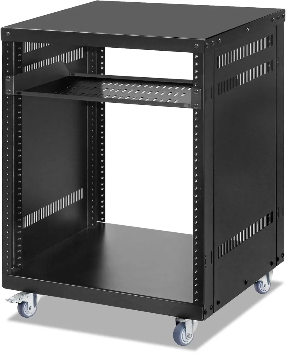 TAURKENAM TAURKENAM 12U Open Frame Server Rack with Casters and Shelf — product photo