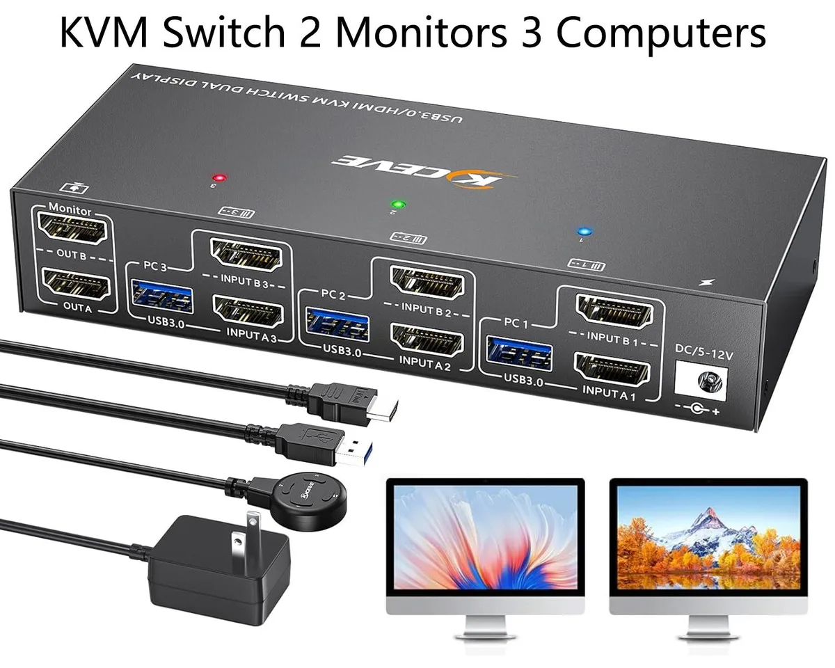 IHDAPP IHDAPP 302AS KVM Switch 3 PC 2 Monitor 4K 60Hz USB 3.0 — product photo