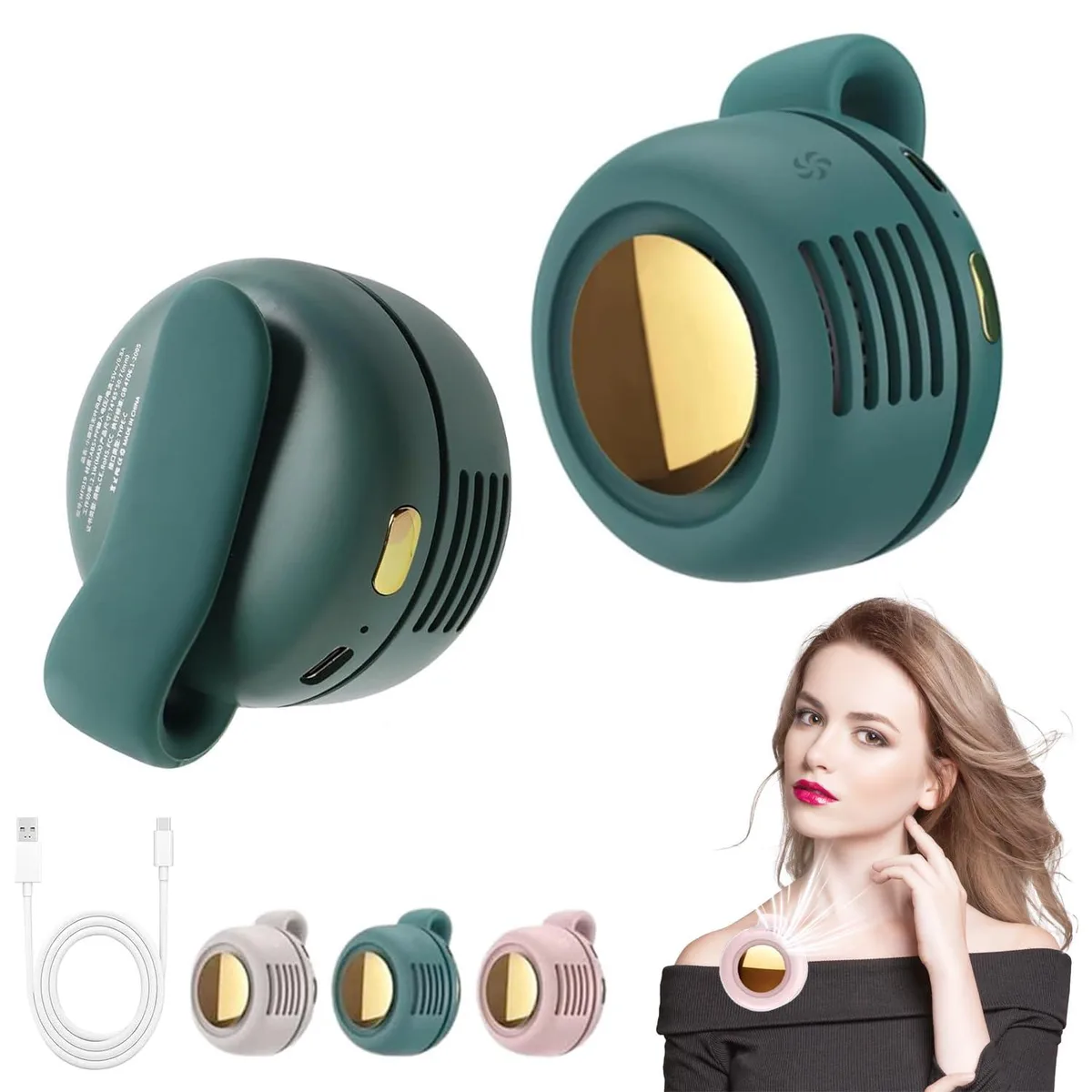 Small green bladeless clip fan matte finish 74×65×50mm