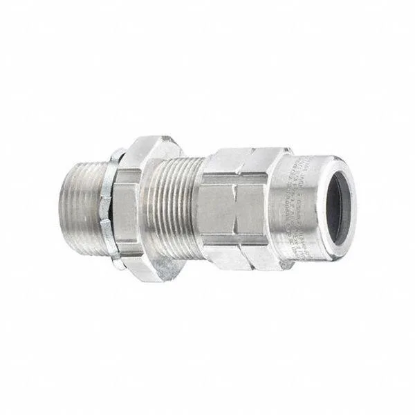 Silver straight cable connector, 1-1/2 inch trade size, aluminum body