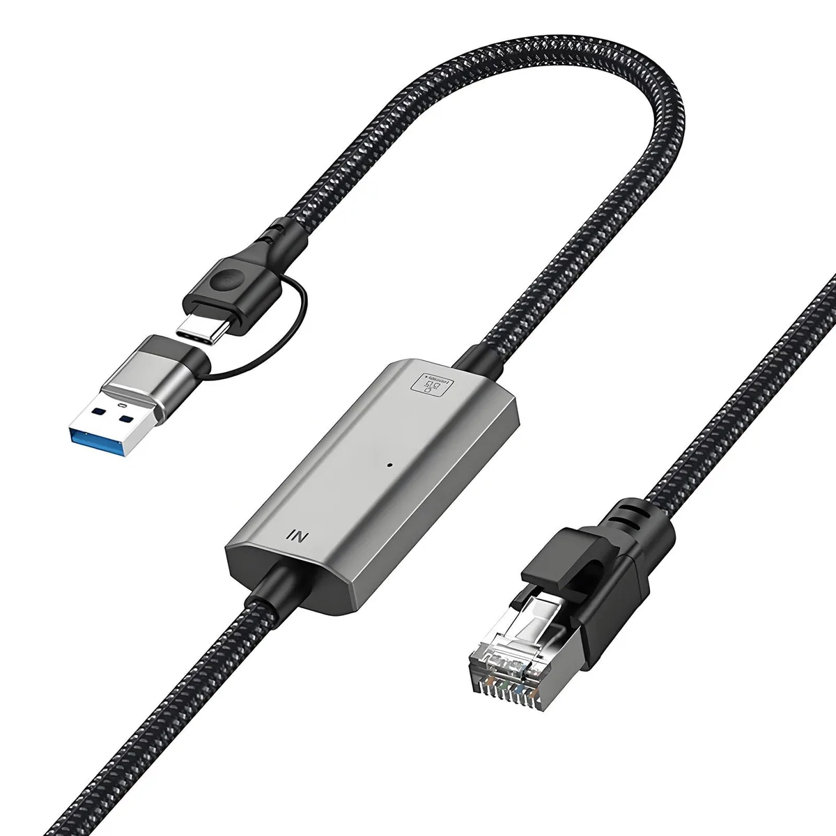 Nylon braided USB-C to RJ45 cable 6.6FT aluminum connector