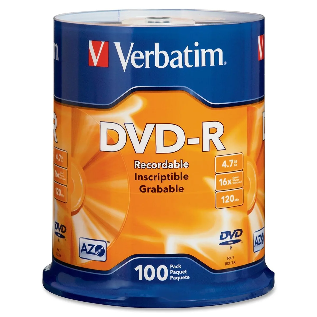 VERBATIM VERBATIM 95102 4.7 GB 16X DVD-R 100 Packs Spindle dvd media — product photo