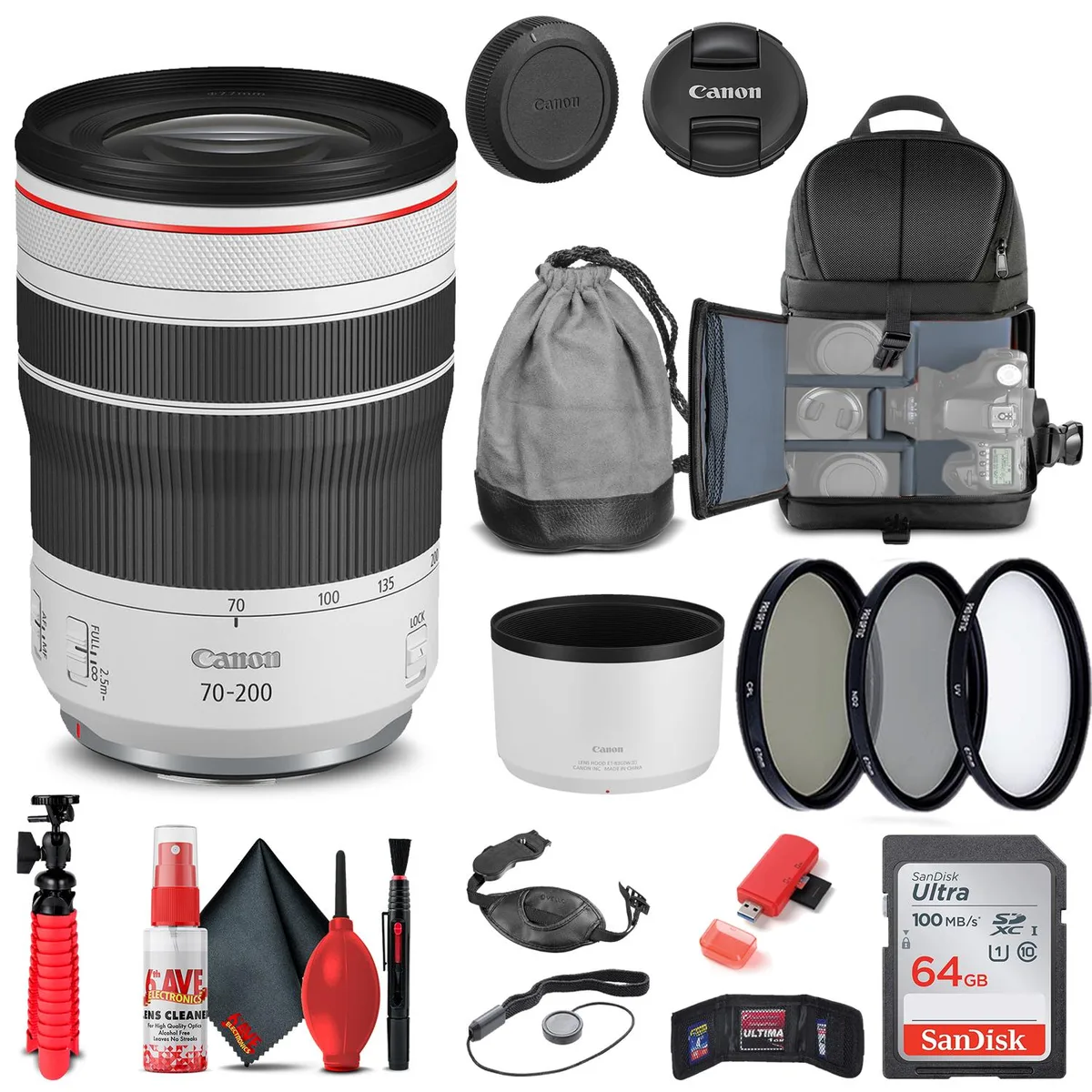 Canon Canon RF 70-200mm f/4L IS USM Lens Bundle with Filter Kit, Backpack, 64GB Card and Accessories — product photo