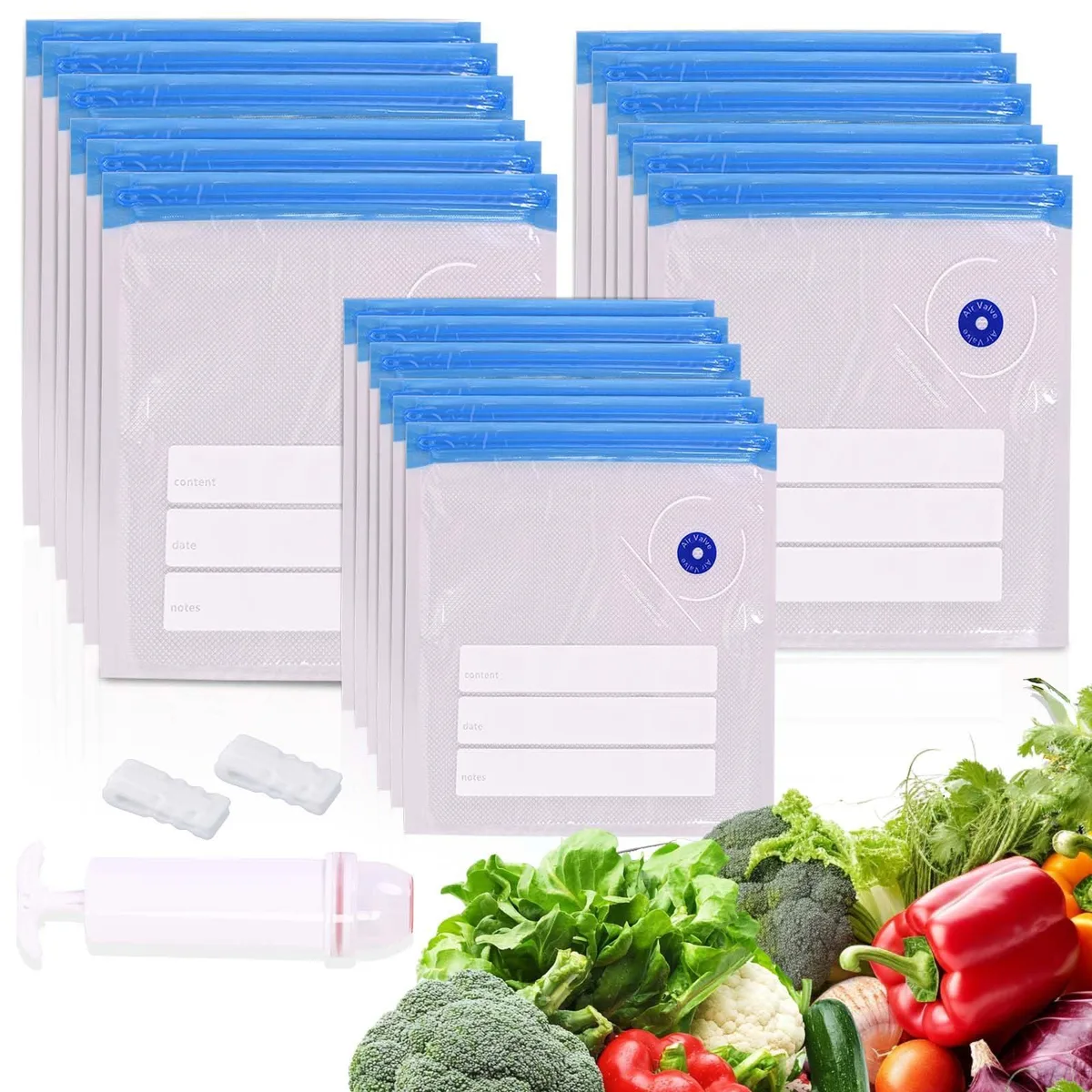 Clear reusable sous vide bags with zipper and hand pump 21 pieces