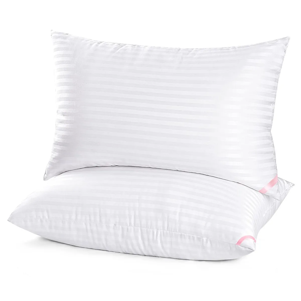 Two white rectangular queen pillows 20 x 30 inches vacuum sealed