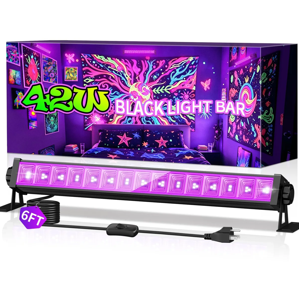 Rectangular black light bar with adjustable brackets, 15.1 inches long, 42W LED, wedge base
