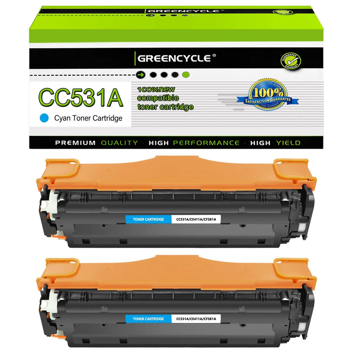 GREENCYCLE GREENCYCLE 304A CC531A Cyan Toner Cartridge 2 Pack — product photo