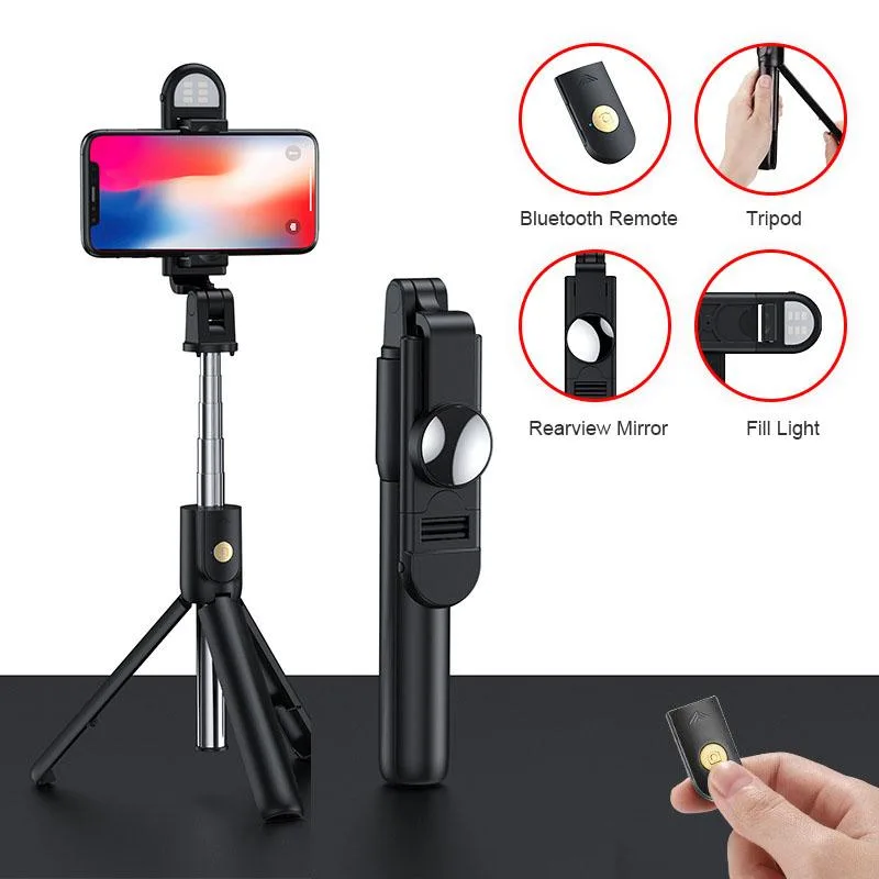 NO. NO. Selfie Stick Tripod with LED Fill Light, Detachable Remote (Black) 360° — product photo