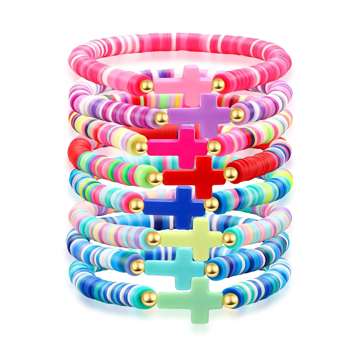  Artlunar Cross Bracelet Set 6 Colors Elastic Clay Beads Unisex — product photo