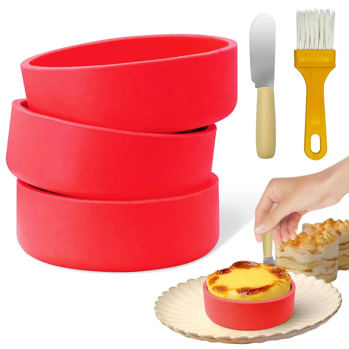  Holyenten Silicone Egg Mold 3 Pack Red 4in 1.3in 446F — product photo