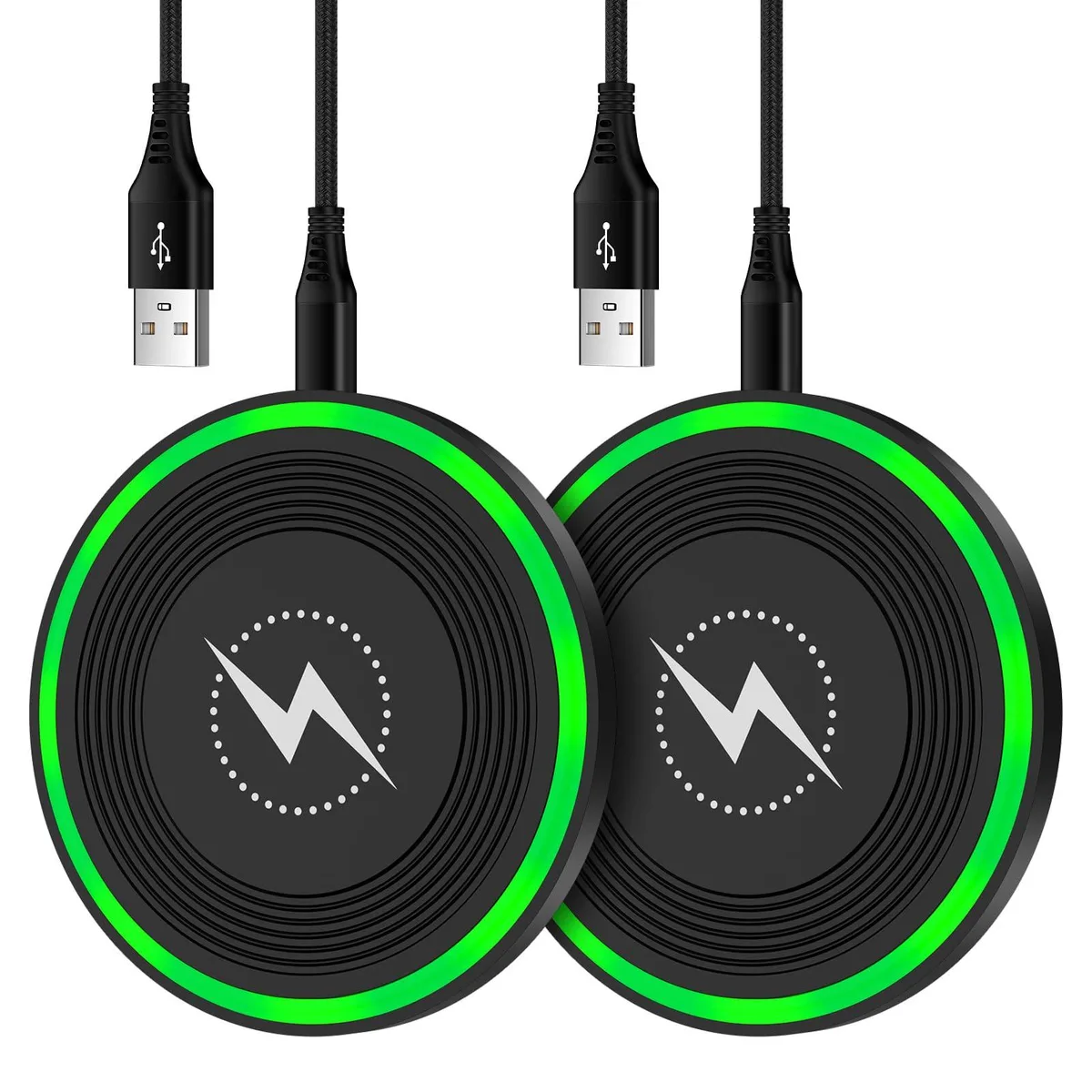 Two flat circular charging pads in black finish
