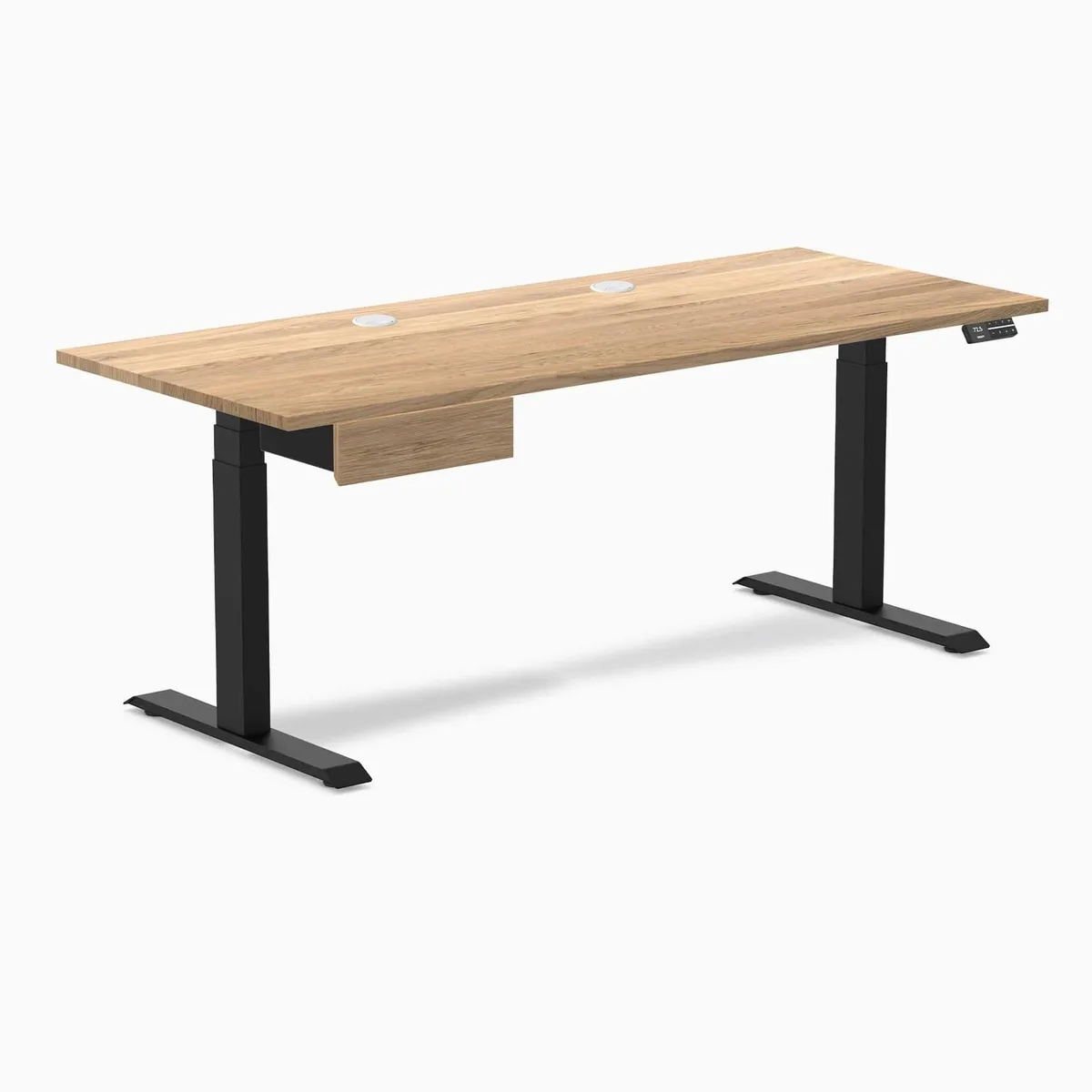 Desky Desky Dual Hardwood Standing Desk With Drawer White Oak 72 x 30 inches Matte Black — product photo