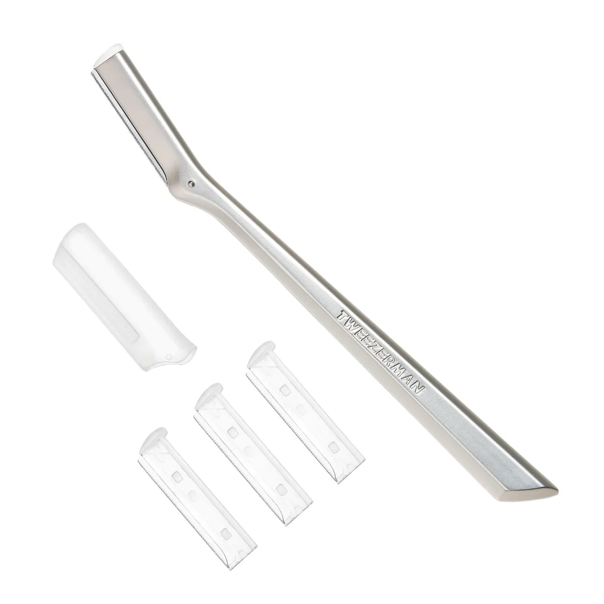 Tweezerman facial razor in stainless steel with safety cap