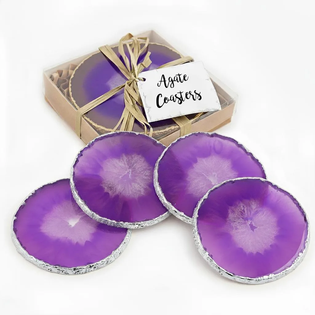 Vandue Corporation Vandue Corporation Agate Stone Coasters Purple Silver Edge Set of 4 — product photo