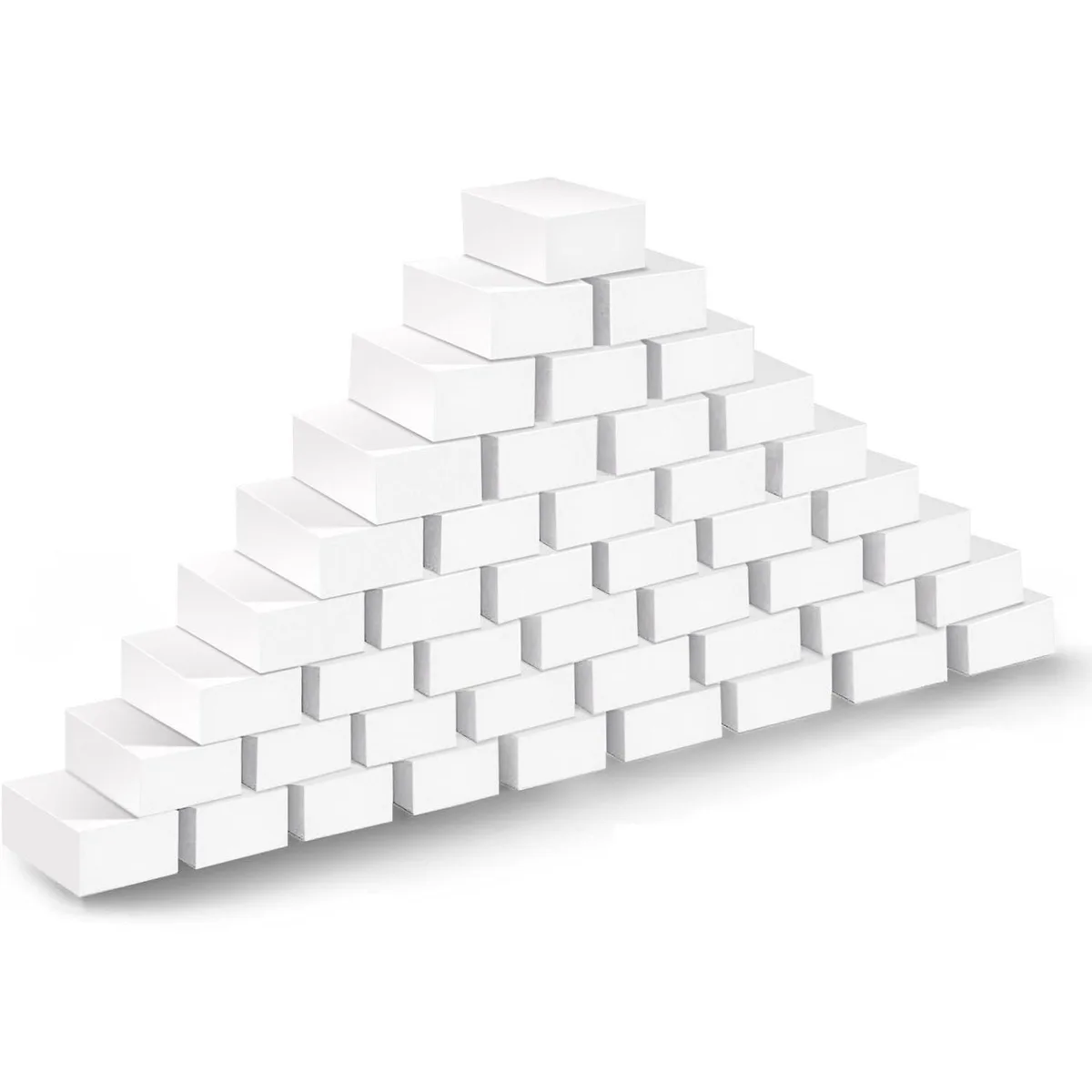 White rectangular melamine cleaning sponges, pack of 50, each 9 by 5.8 by 1.8 cm