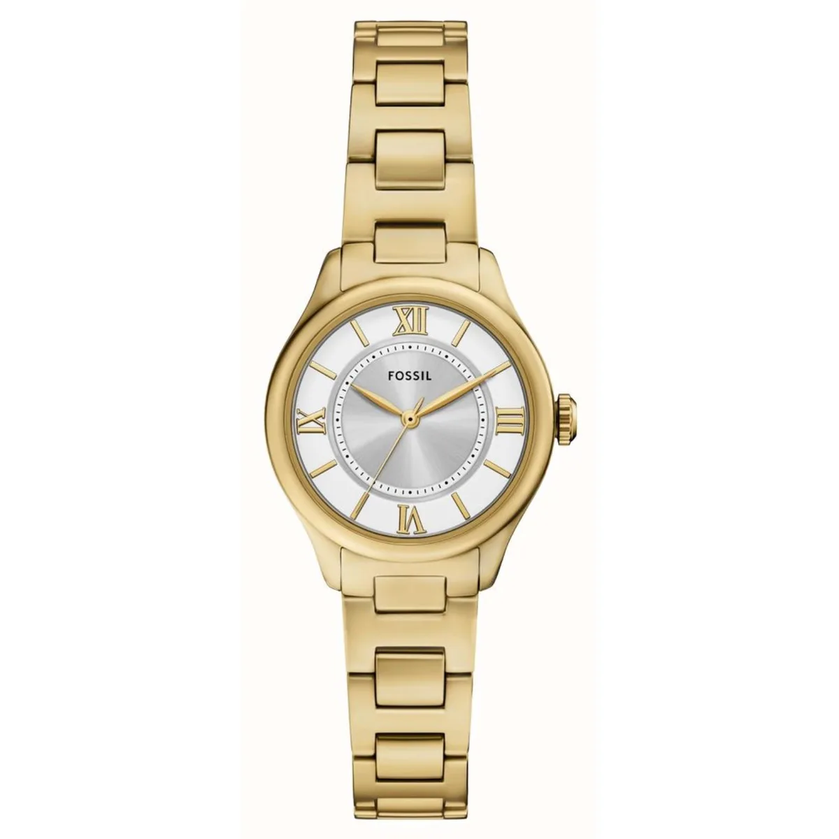 Silver stainless steel watch with silver dial and metal bracelet