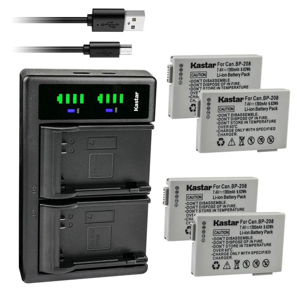 Kastar Kastar BP-208 4-pack battery &amp; LTD2 USB charger — product photo