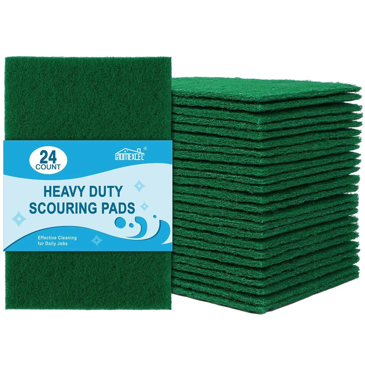 Green rectangular scouring pads in a white box, twenty-four count