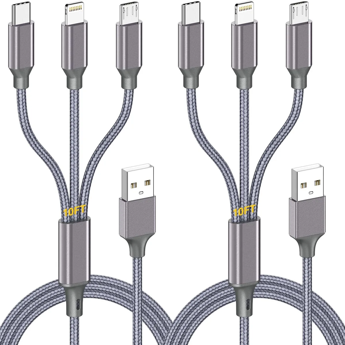 Miimall Miimall 3-in-1 Braided Multi Charging Cable 10ft 2Pack — product photo