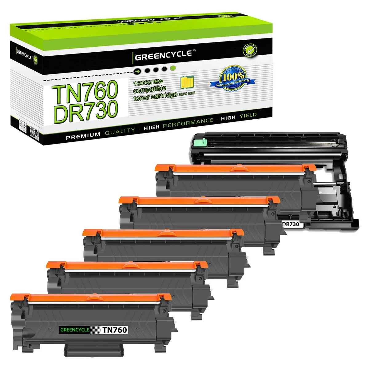 GREENCYCLE GREENCYCLE TN760 TN730 DR730 Toner Cartridge and Drum Unit (5 Toner, 1 Drum) — product photo