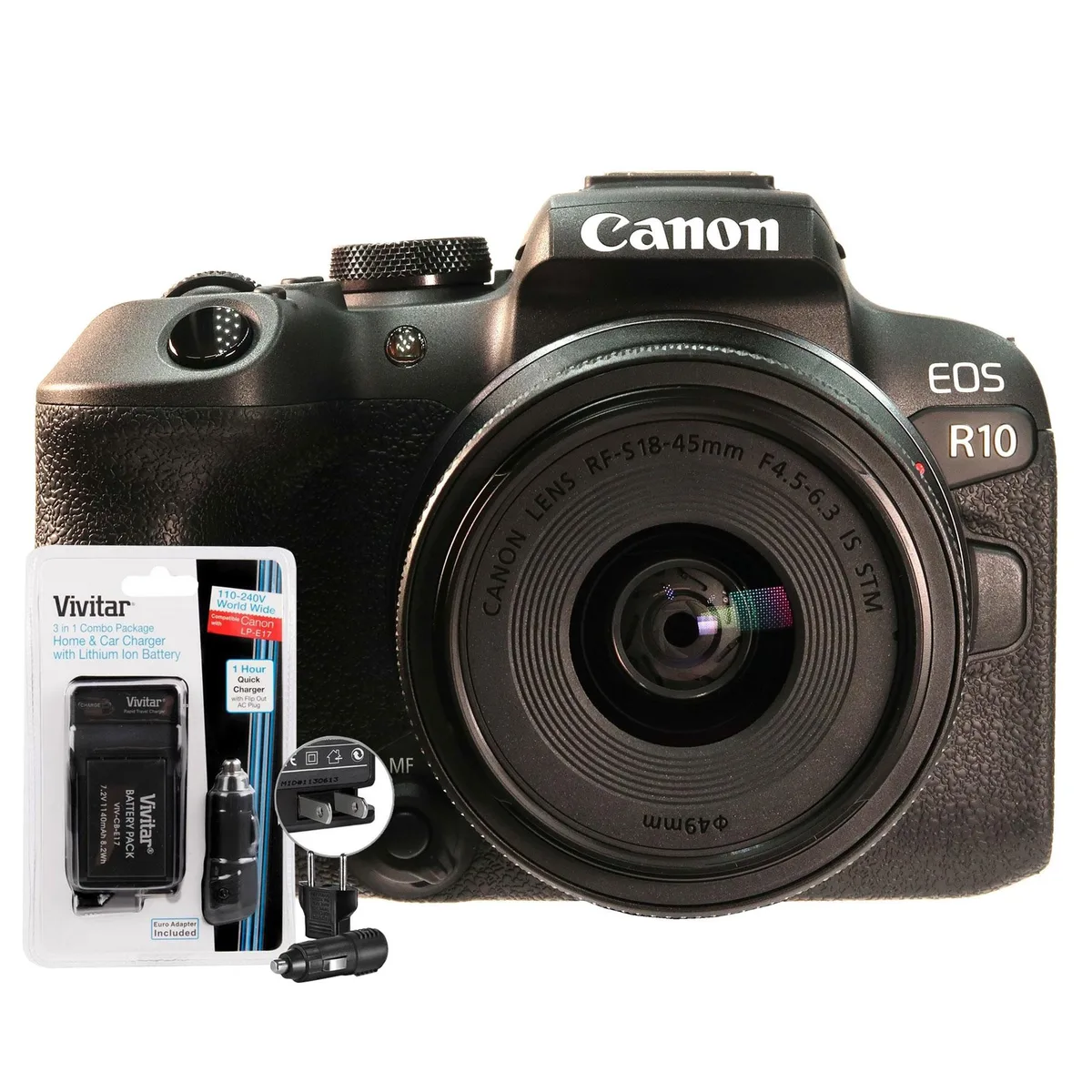 Canon Canon EOS R10 24.2MP APS-C Mirrorless Camera with RF-S 18-45mm f/4.5-6.3 IS STM Lens &amp; Battery Kit — product photo