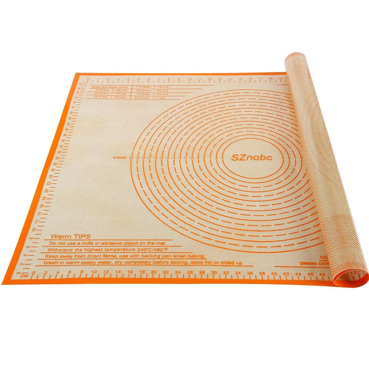 Orange silicone pastry mat 36 by 24 inches on counter