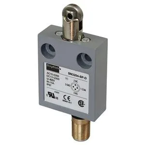 Dayton 12T941 limit switch with roller plunger actuator, miniature body, SPDT contacts, NEMA 12 13 4 6 6P rating